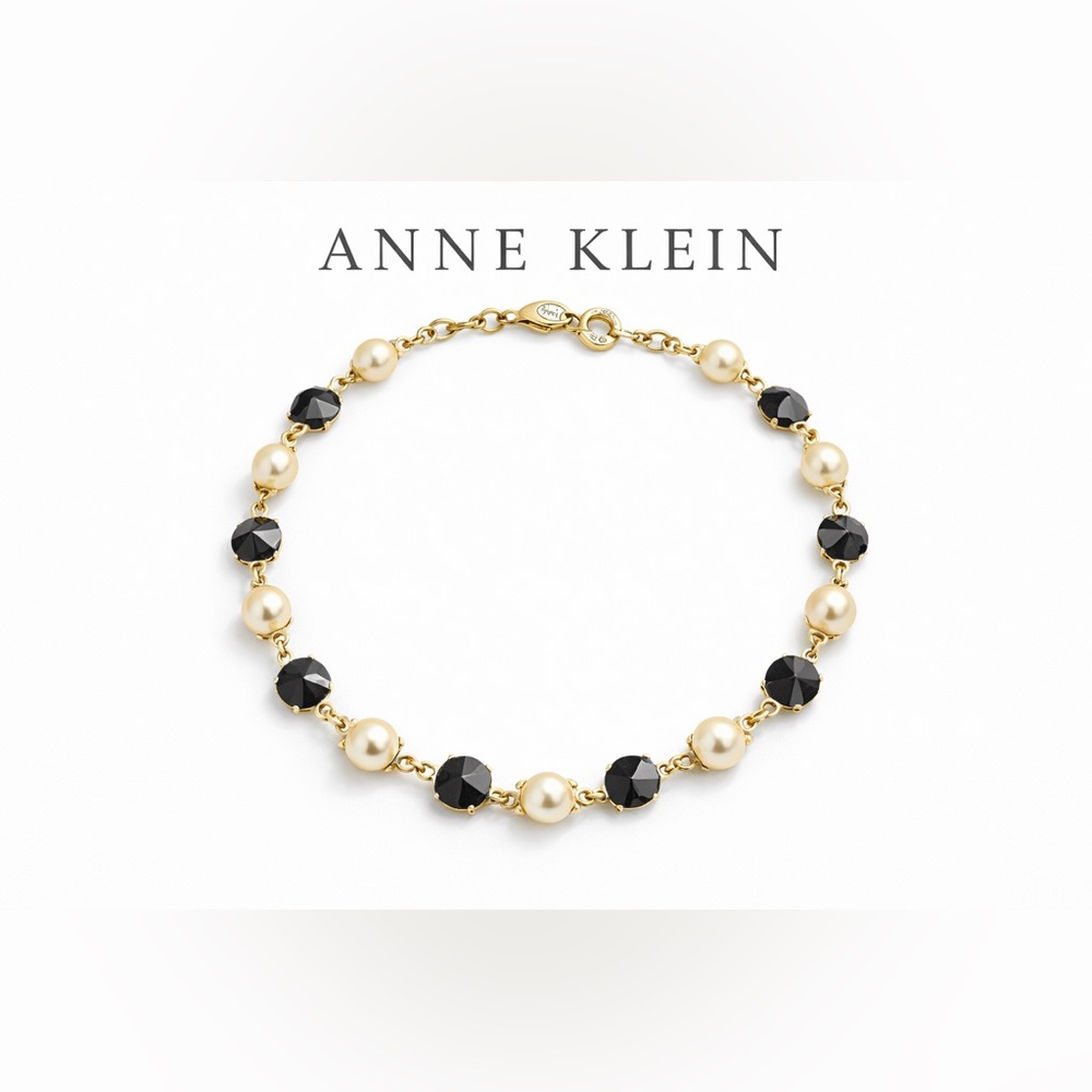 Signed Anne Klein Gold and Black Pearl Necklace